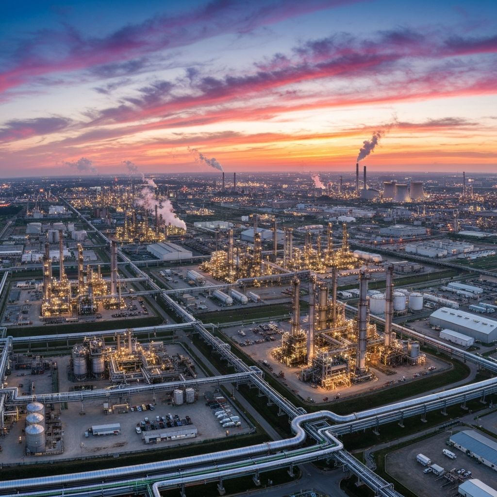 Industrial cityscape showcasing diverse sectors